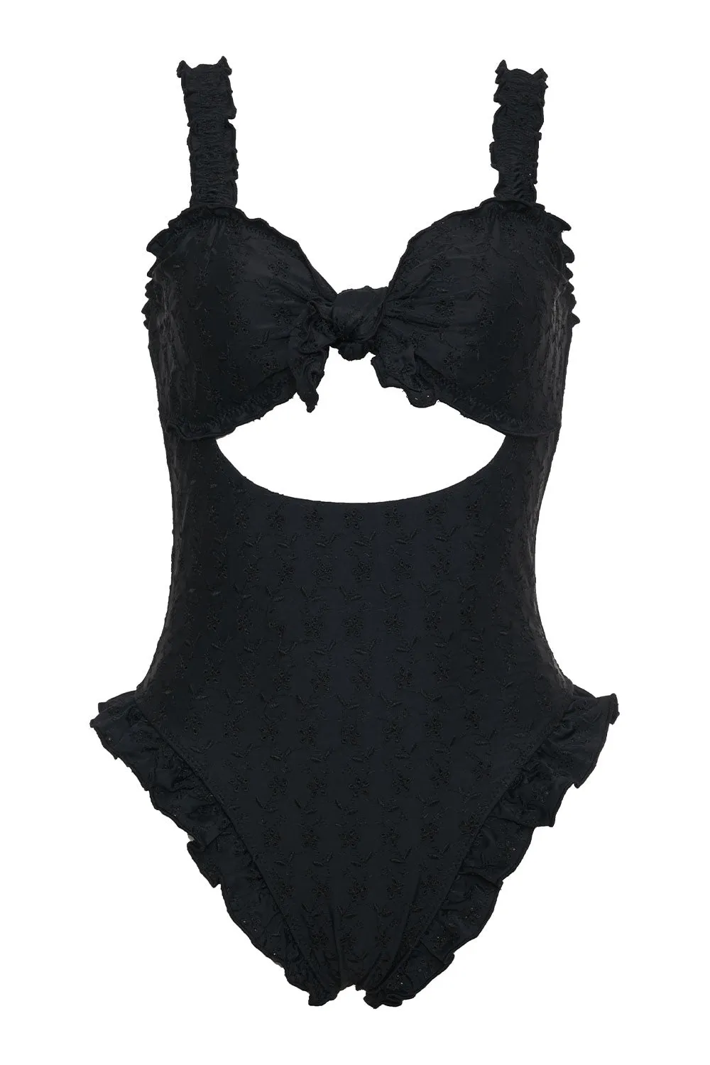 Lucia Eyelet Cut Out One Piece Swimsuit - Black