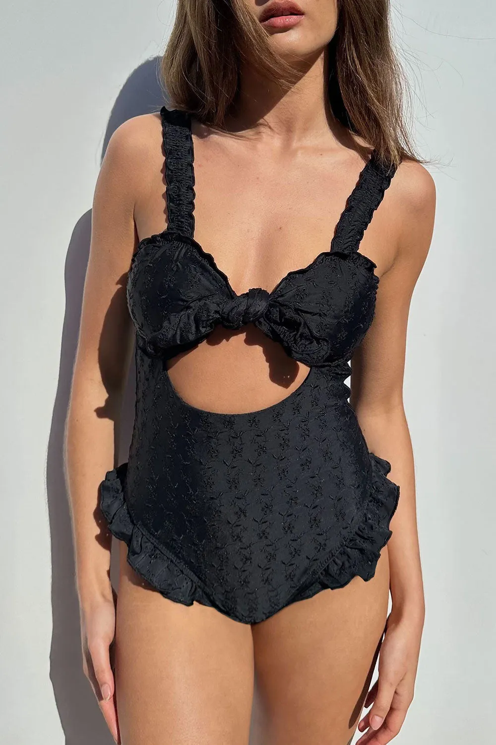 Lucia Eyelet Cut Out One Piece Swimsuit - Black