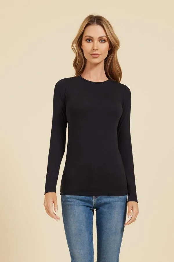 Majestic Long Sleeve Cotton/Cashmere Crewneck Tee in Marine