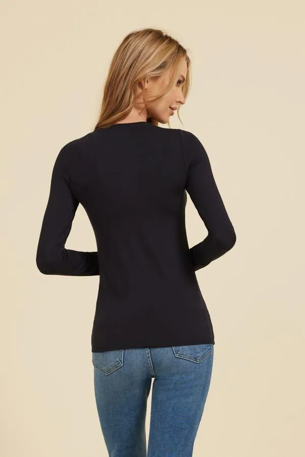 Majestic Long Sleeve Cotton/Cashmere Crewneck Tee in Marine