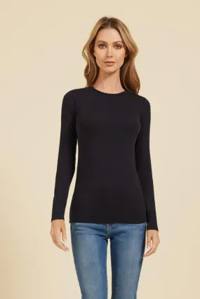 Majestic Long Sleeve Cotton/Cashmere Crewneck Tee in Marine