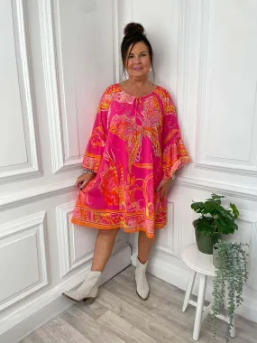 Malissa J Butterfly Print Kaftan Tunic - Hot Pink