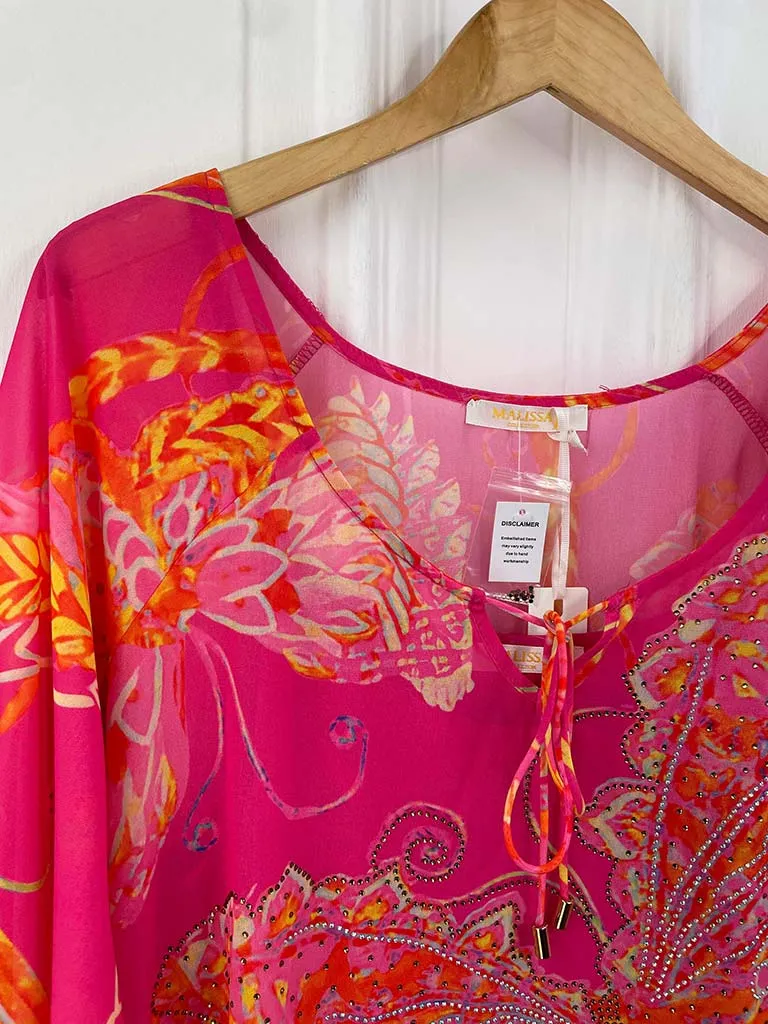 Malissa J Butterfly Print Kaftan Tunic - Hot Pink