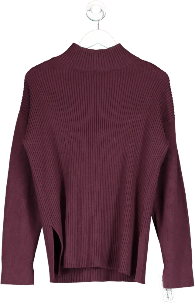 M&S Purple High Neck Split Hem Ribbed Jumper UK M