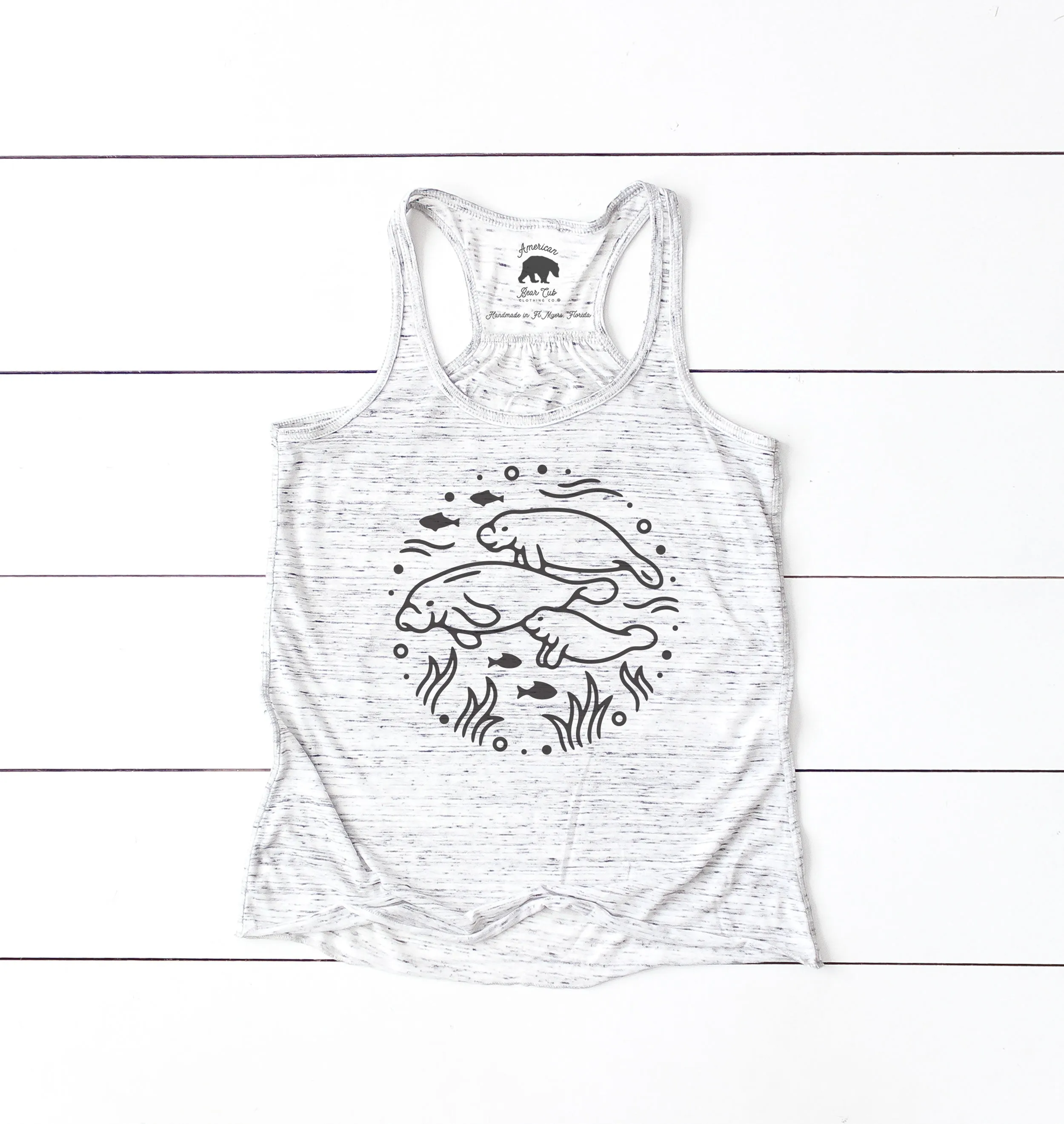 Manatee Family Underwater flowy racerback tank tops - light or dark artwork