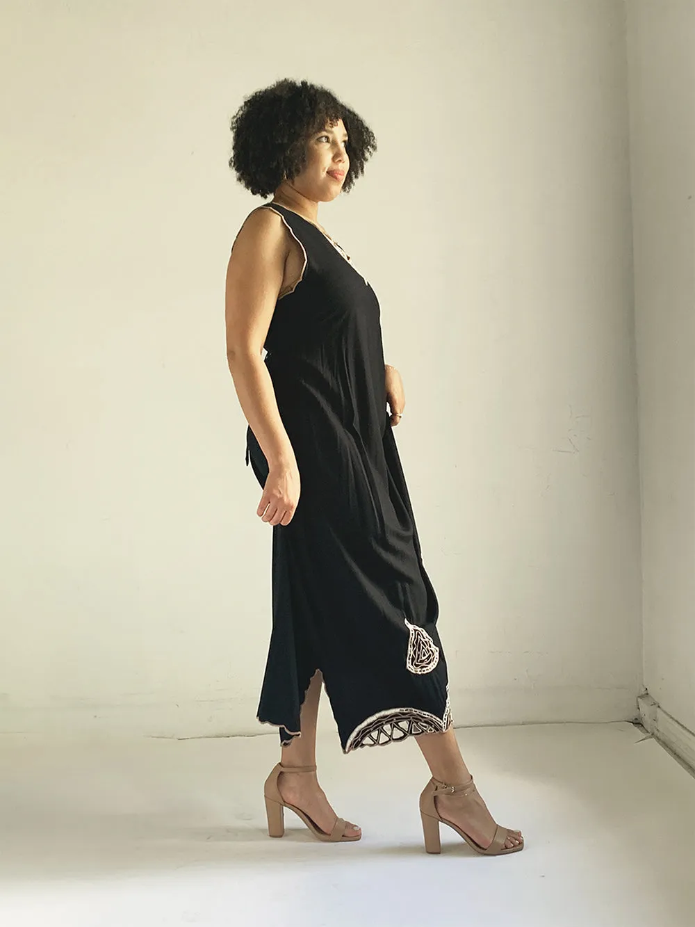 Marcia & Me Black Rayon Maxi with Embroidery Accent