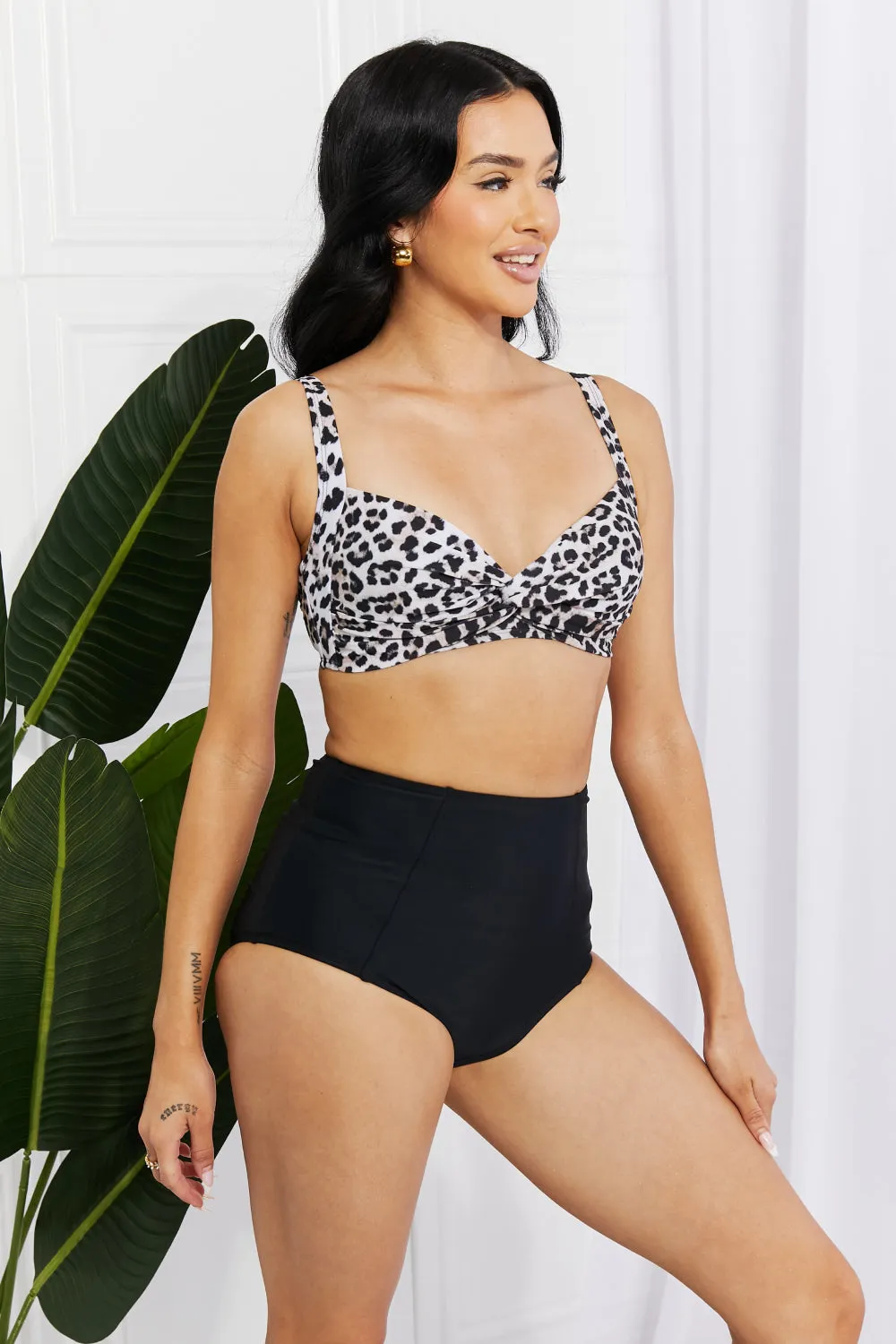 Marina West Swim Take A Dip Twist Hochhaus-Bikini in Leopardenmuster