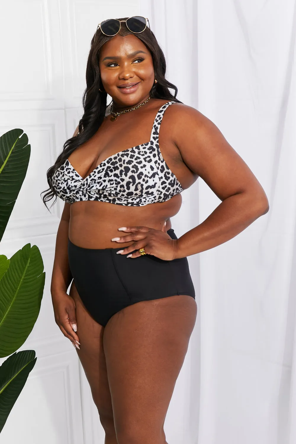 Marina West Swim Take A Dip Twist Hochhaus-Bikini in Leopardenmuster