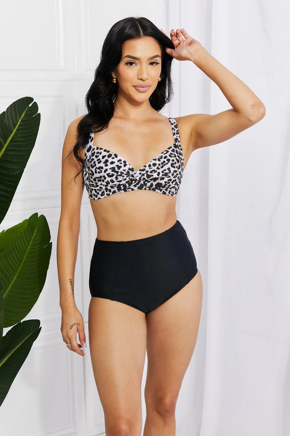 Marina West Swim Take A Dip Twist Hochhaus-Bikini in Leopardenmuster