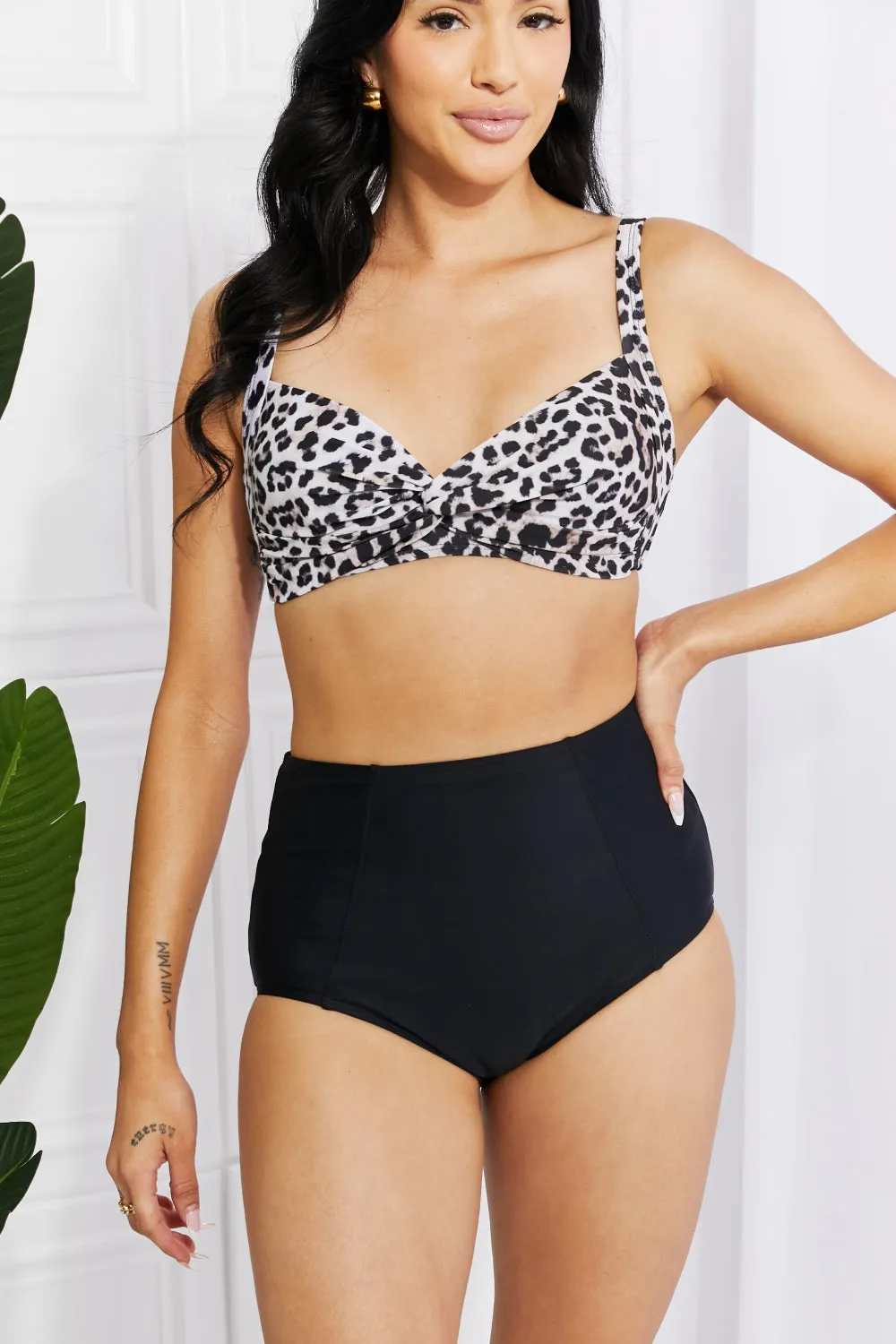 Marina West Swim Take A Dip Twist Hochhaus-Bikini in Leopardenmuster