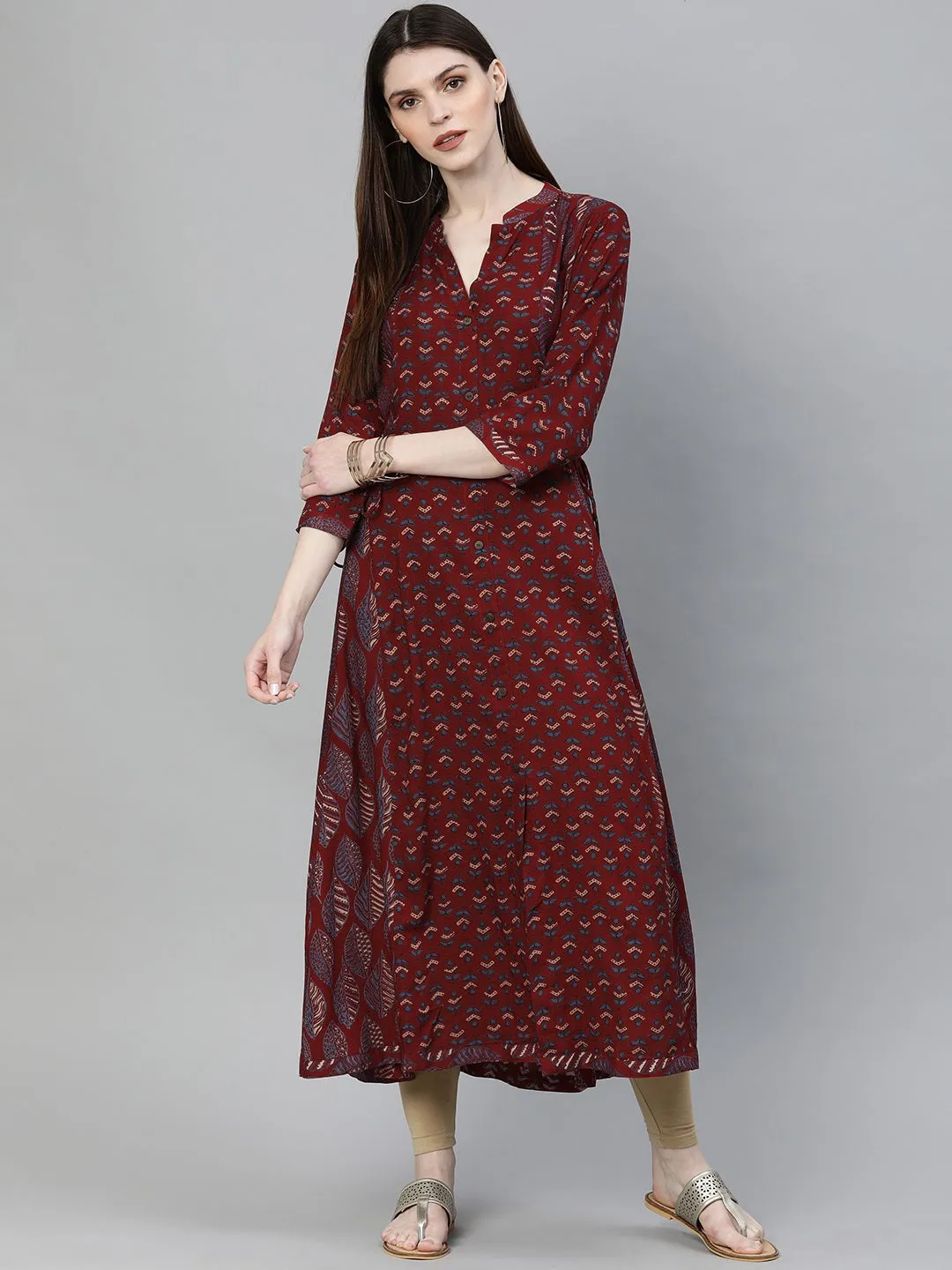 Maroon Rayon Kurta Plus size