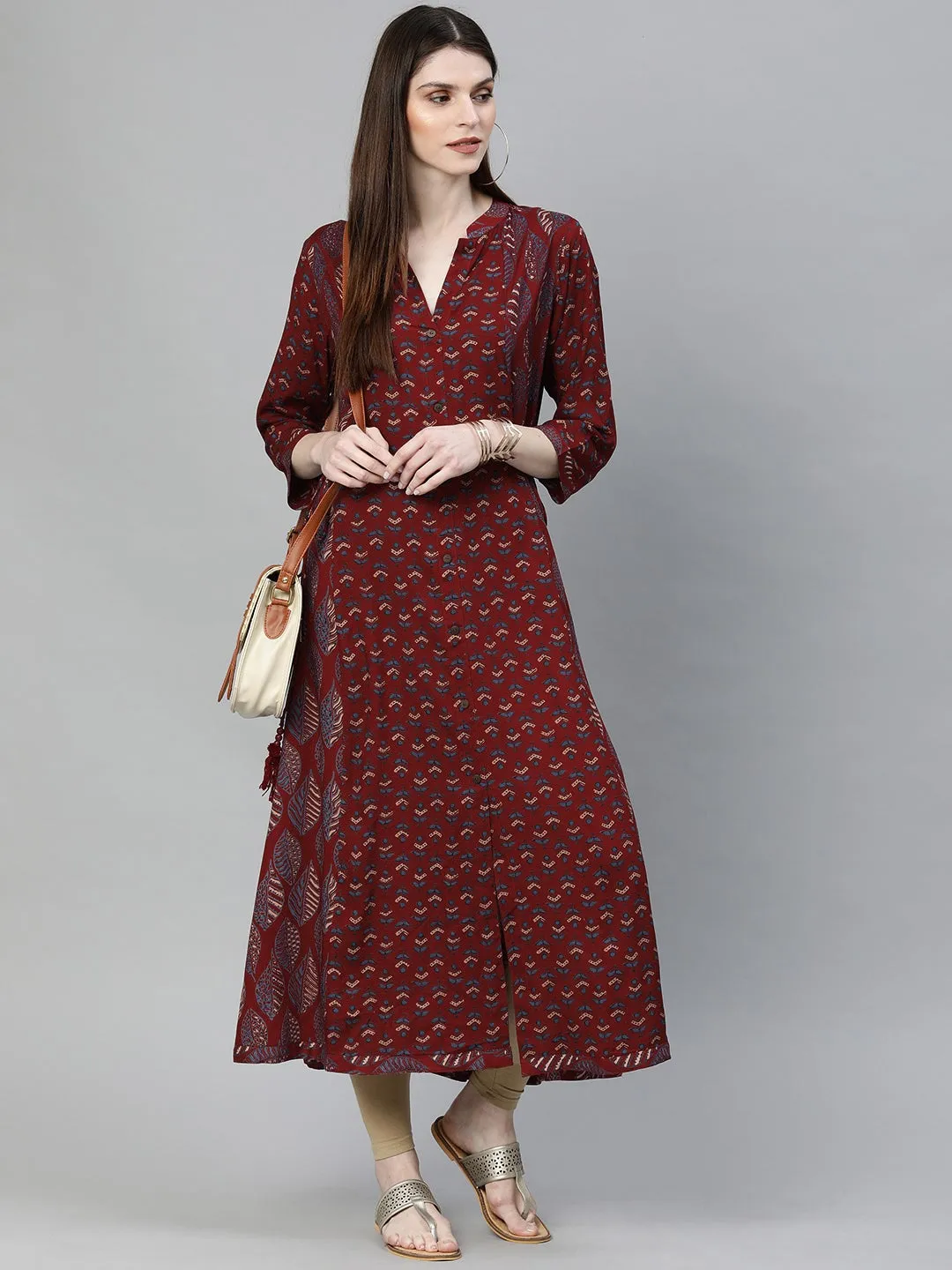 Maroon Rayon Kurta Plus size