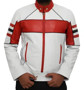 Mens White Biker Nappa Leather Jacket