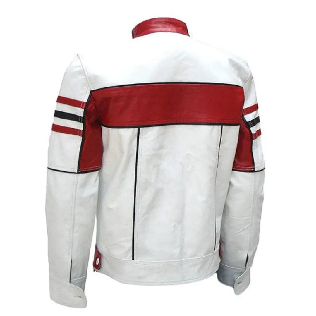 Mens White Biker Nappa Leather Jacket