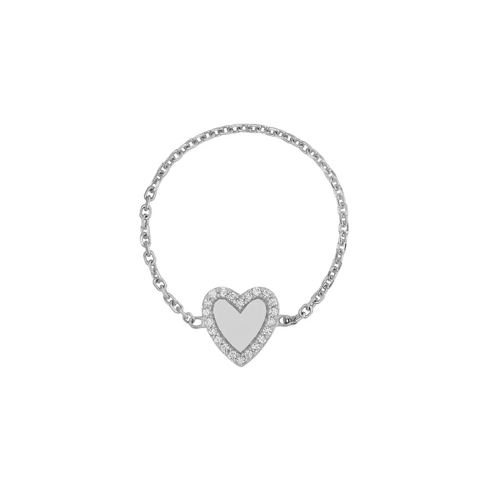 Mini Heart Chain Ring with Pave Outline