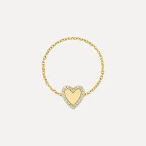 Mini Heart Chain Ring with Pave Outline