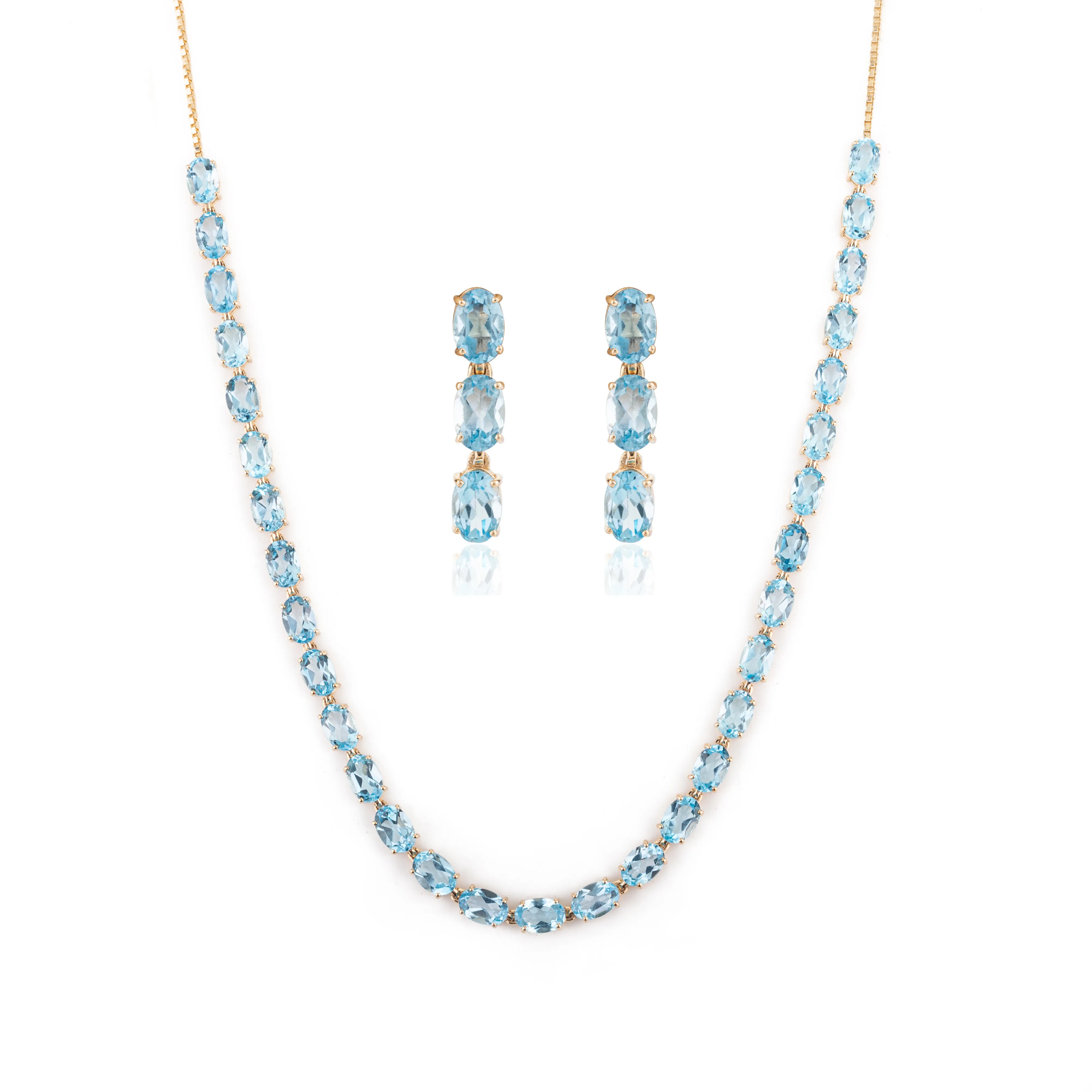 Natural Blue Topaz Gemstone Necklace and Earrings Set