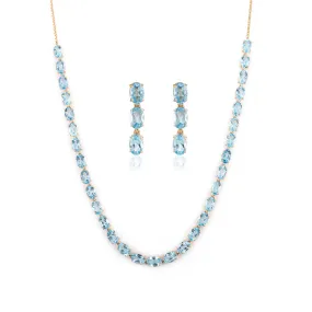 Natural Blue Topaz Gemstone Necklace and Earrings Set