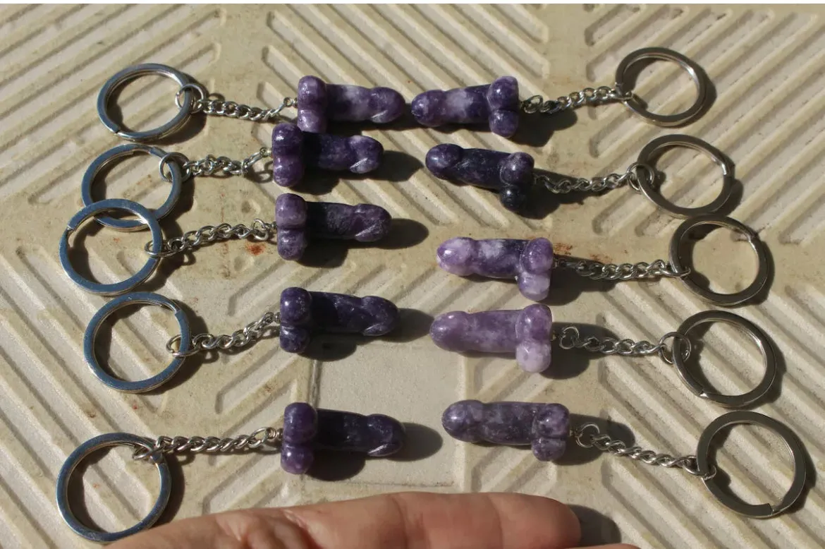 Natural Lepidolite gemstone Penis keychain