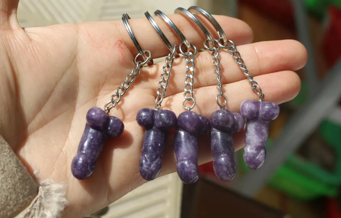 Natural Lepidolite gemstone Penis keychain