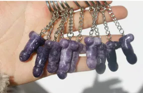 Natural Lepidolite gemstone Penis keychain