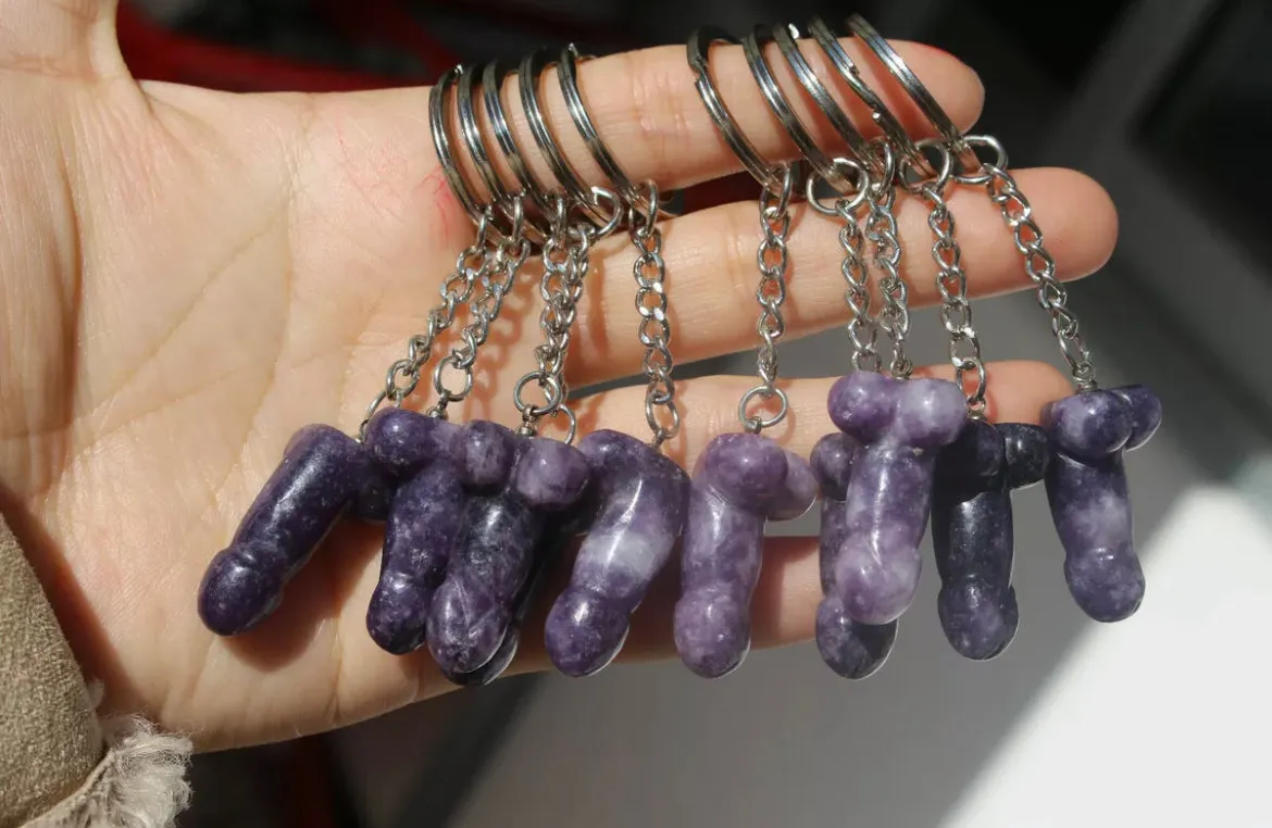 Natural Lepidolite gemstone Penis keychain