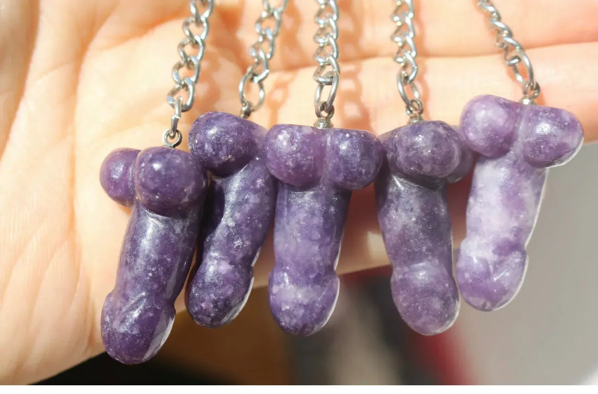 Natural Lepidolite gemstone Penis keychain