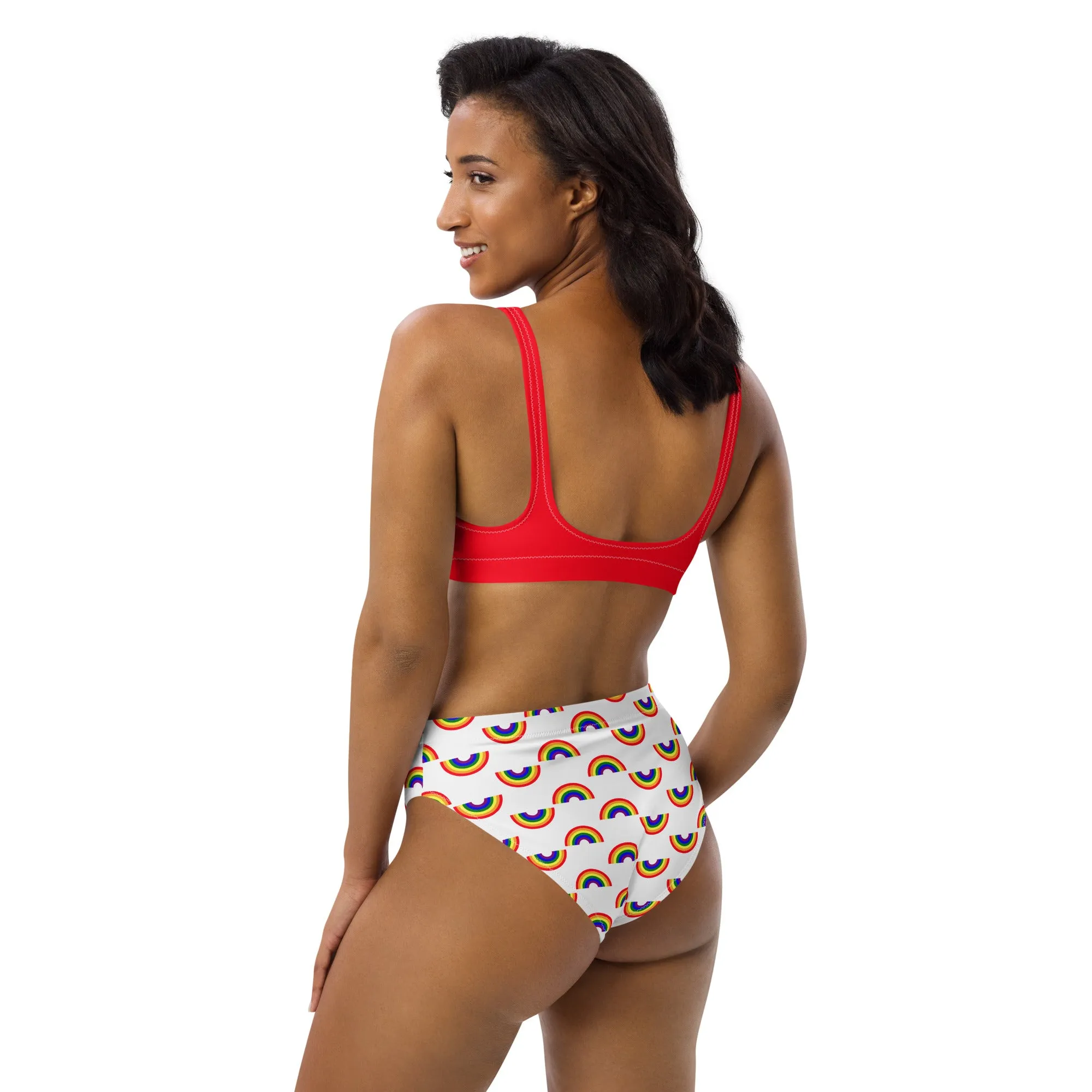 Nautical Rainbow Recycled high-waisted bikini