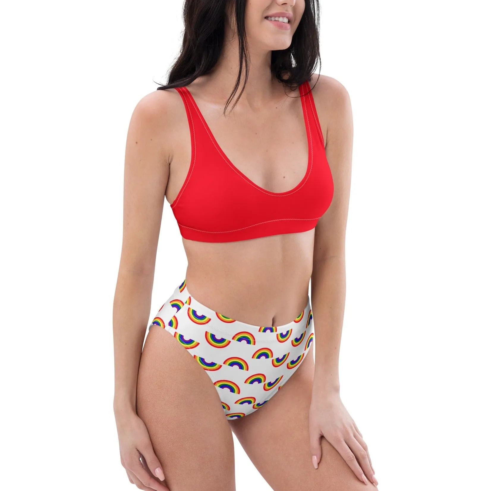 Nautical Rainbow Recycled high-waisted bikini