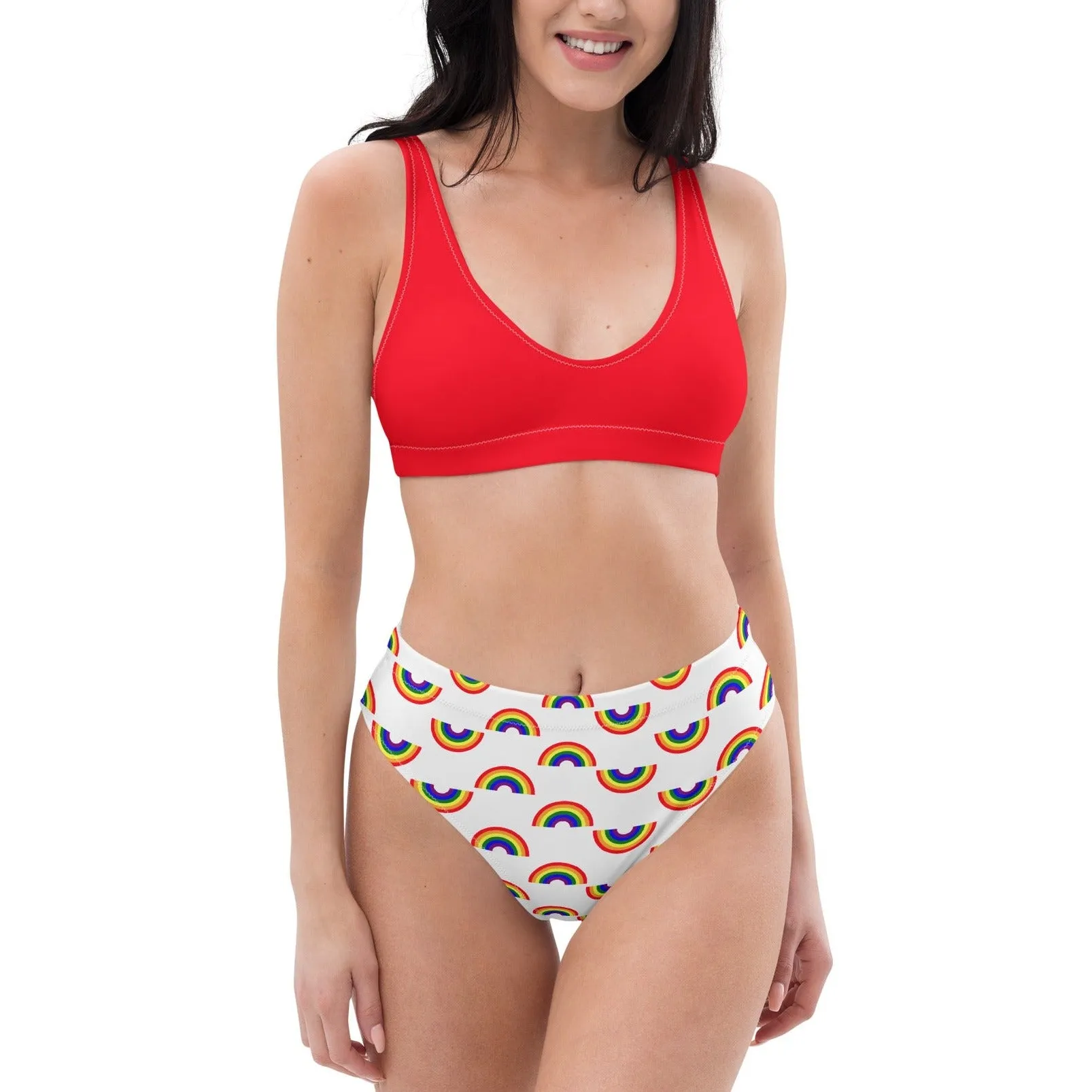 Nautical Rainbow Recycled high-waisted bikini