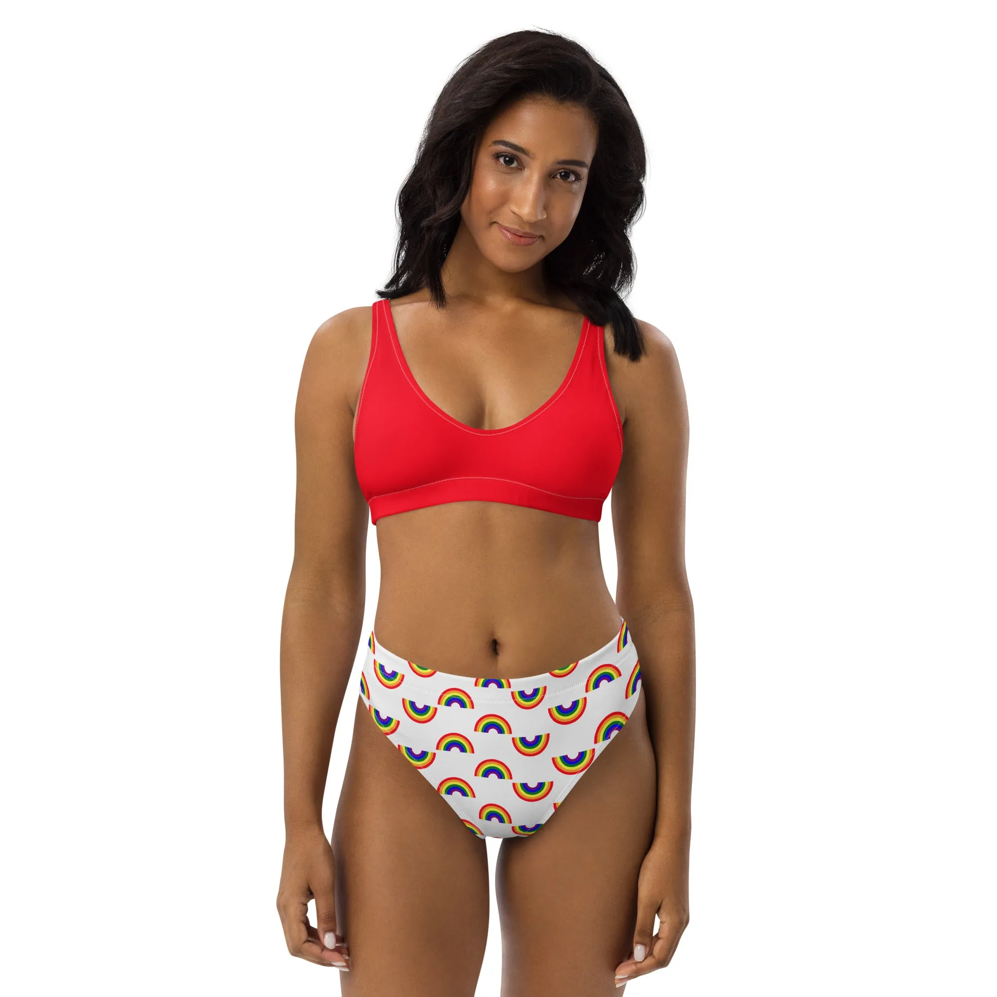 Nautical Rainbow Recycled high-waisted bikini