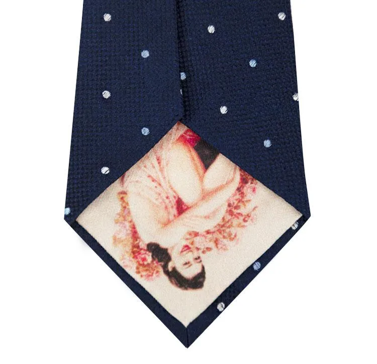 Navy with Blue and White Polka Dot Silk Tie