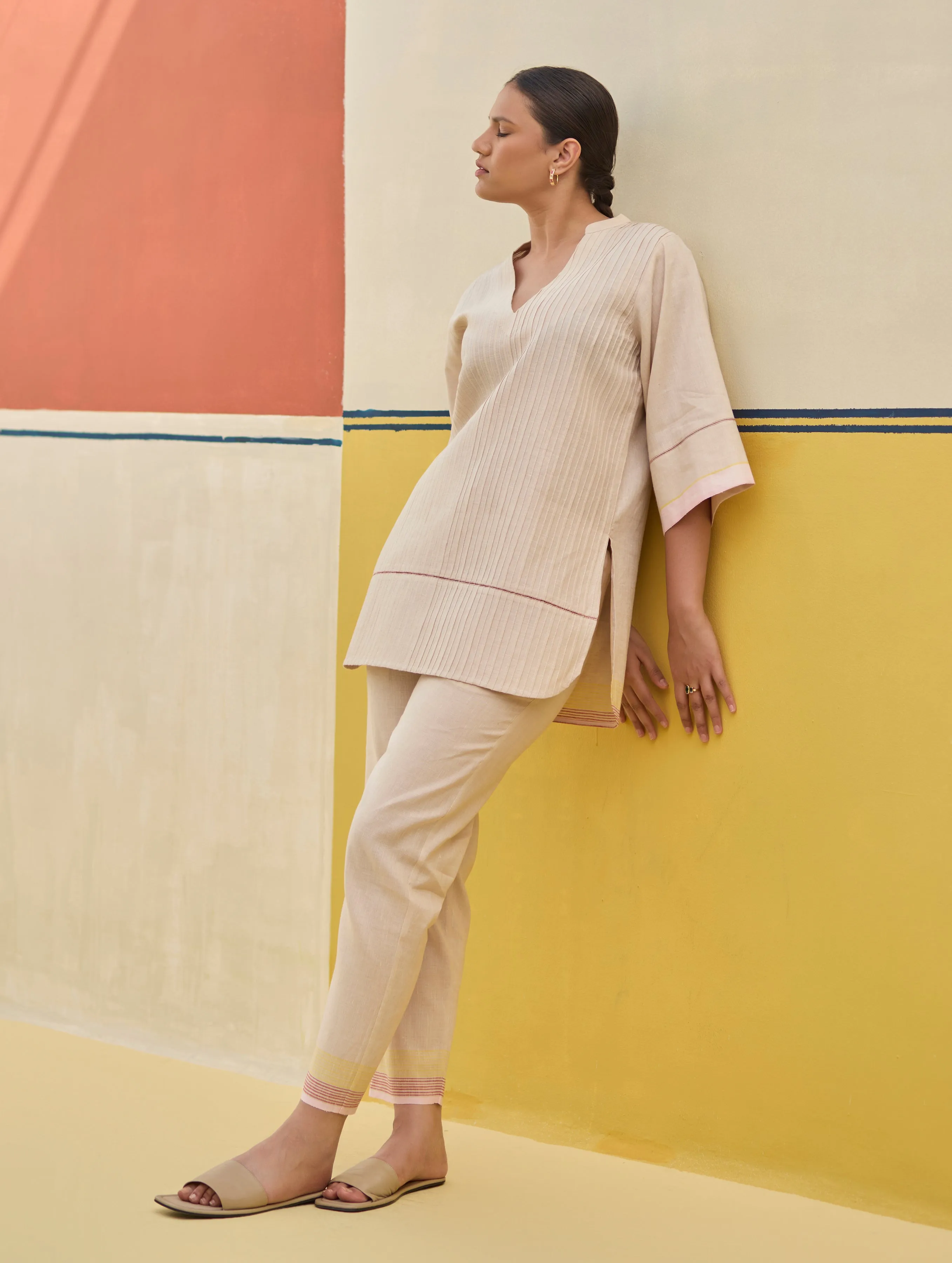 Neri Border Linen Co-ord Set - Sand