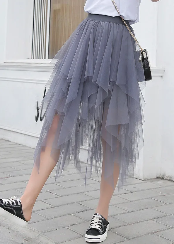 New Purple Asymmetrical Elastic Waist Tulle Skirt Summer AS1086