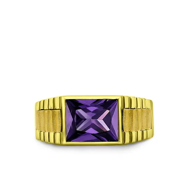 NEW Solid 10k Yellow Gold Mens Ring Purple Amethyst Gem Band Ring for Man