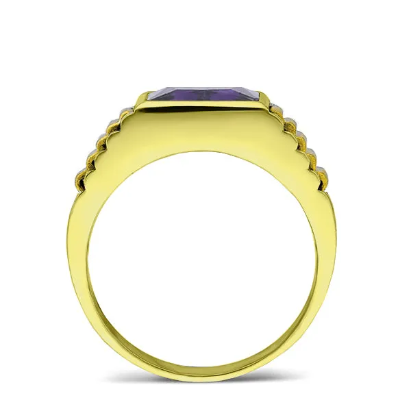 NEW Solid 10k Yellow Gold Mens Ring Purple Amethyst Gem Band Ring for Man