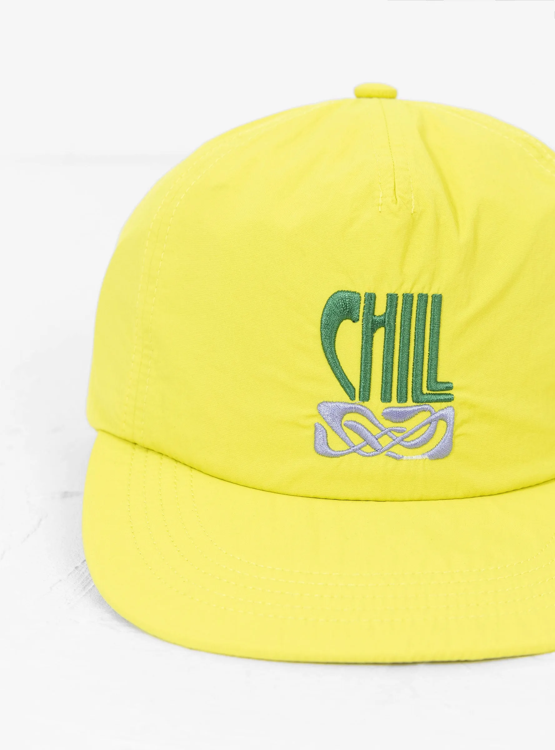 Nylon Embroidered 5 Panel Cap Lime Yellow