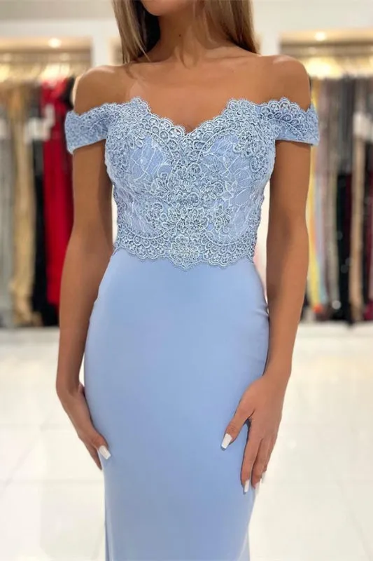 Off-the-Shoulder Mermaid Long Prom Dress Lace Appliques