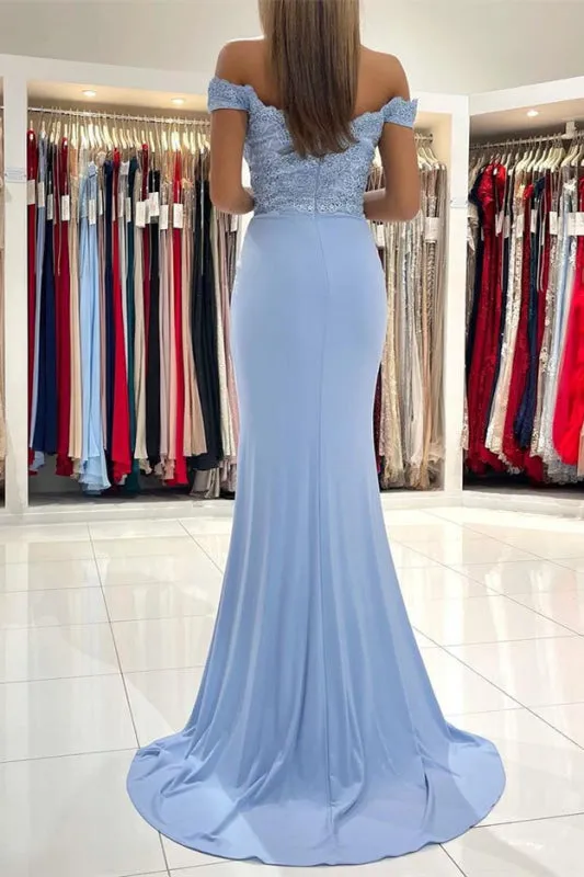 Off-the-Shoulder Mermaid Long Prom Dress Lace Appliques