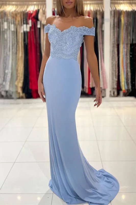 Off-the-Shoulder Mermaid Long Prom Dress Lace Appliques