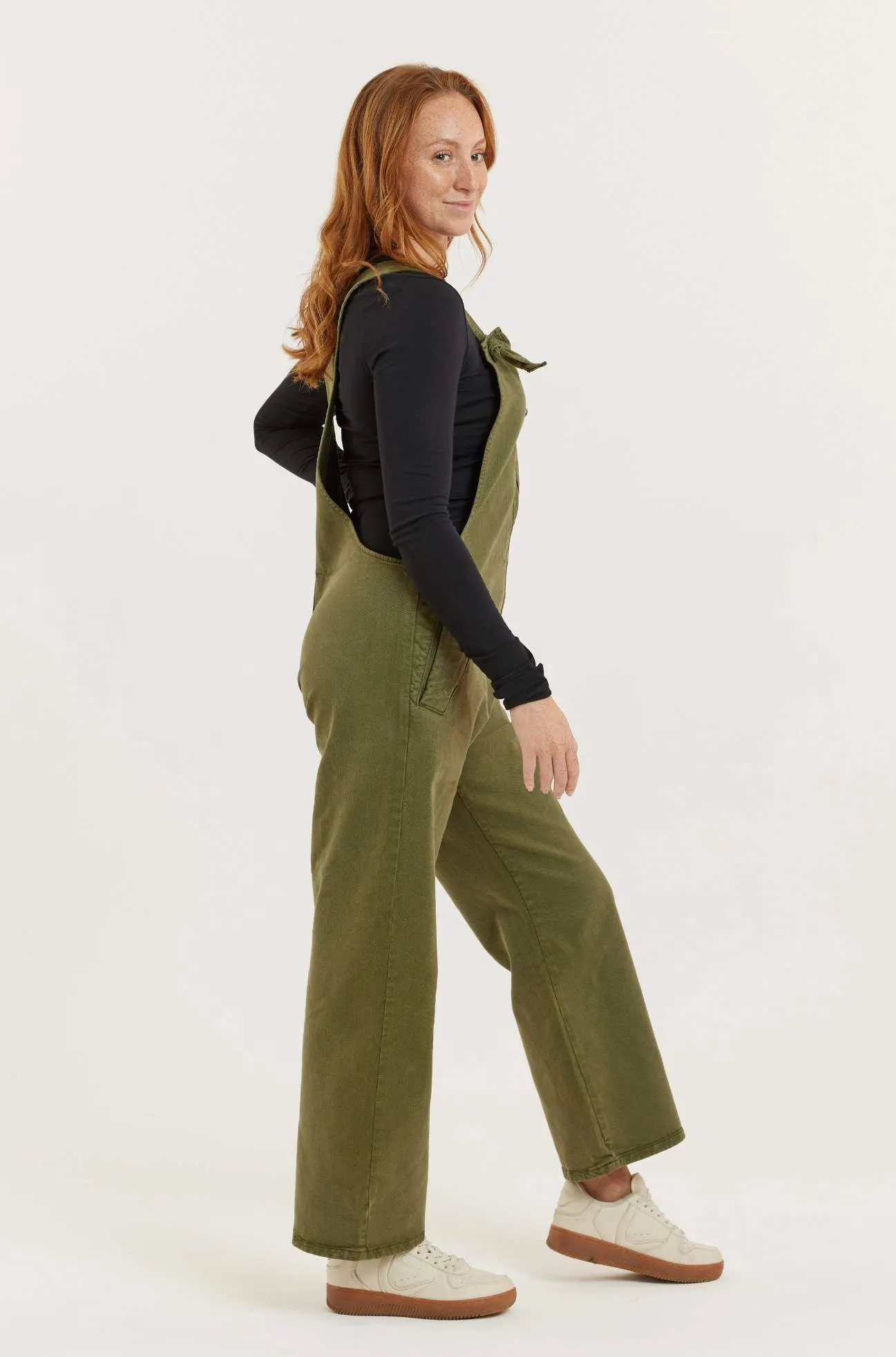 Olive Recycled Wood Denim Mary-Lou Pocket Dungaree