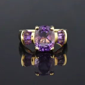 Oval Baguette Natural Amethyst 14K Gold Cocktail Ring