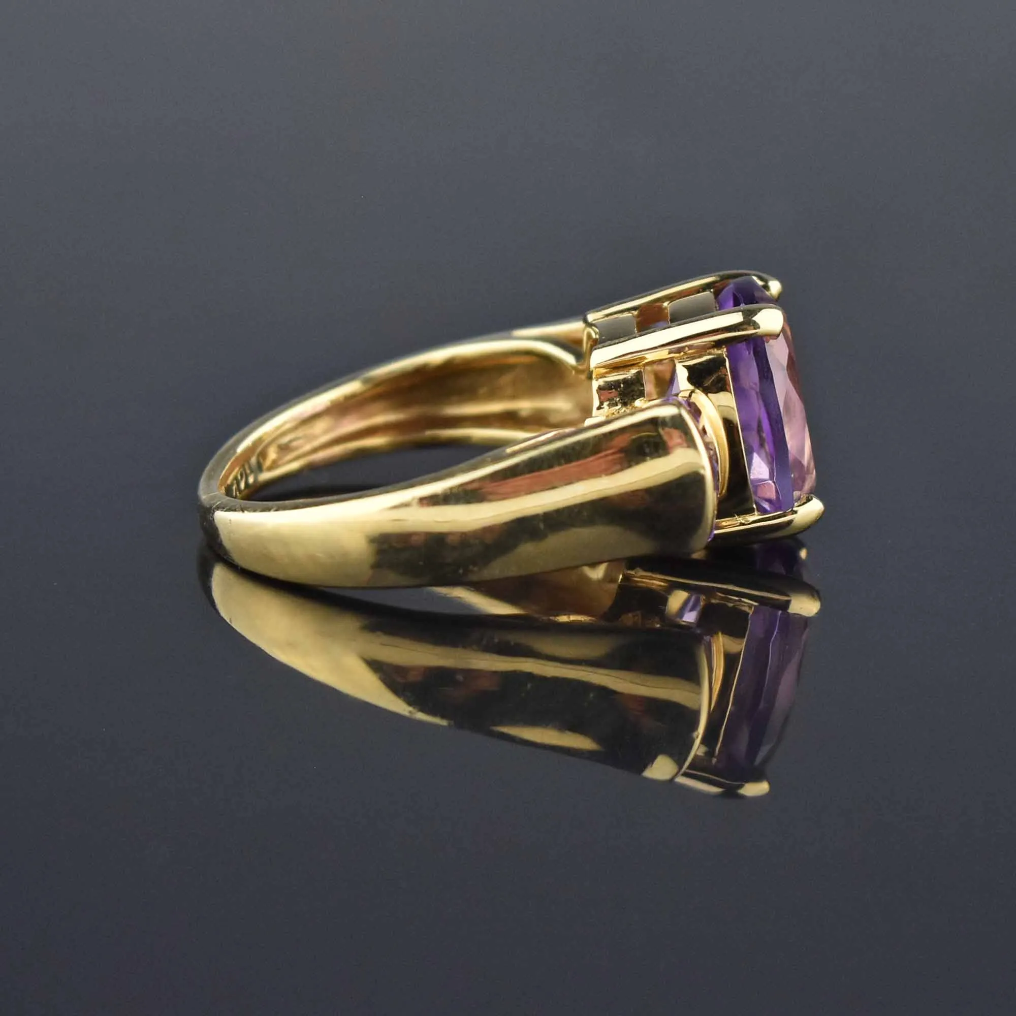 Oval Baguette Natural Amethyst 14K Gold Cocktail Ring