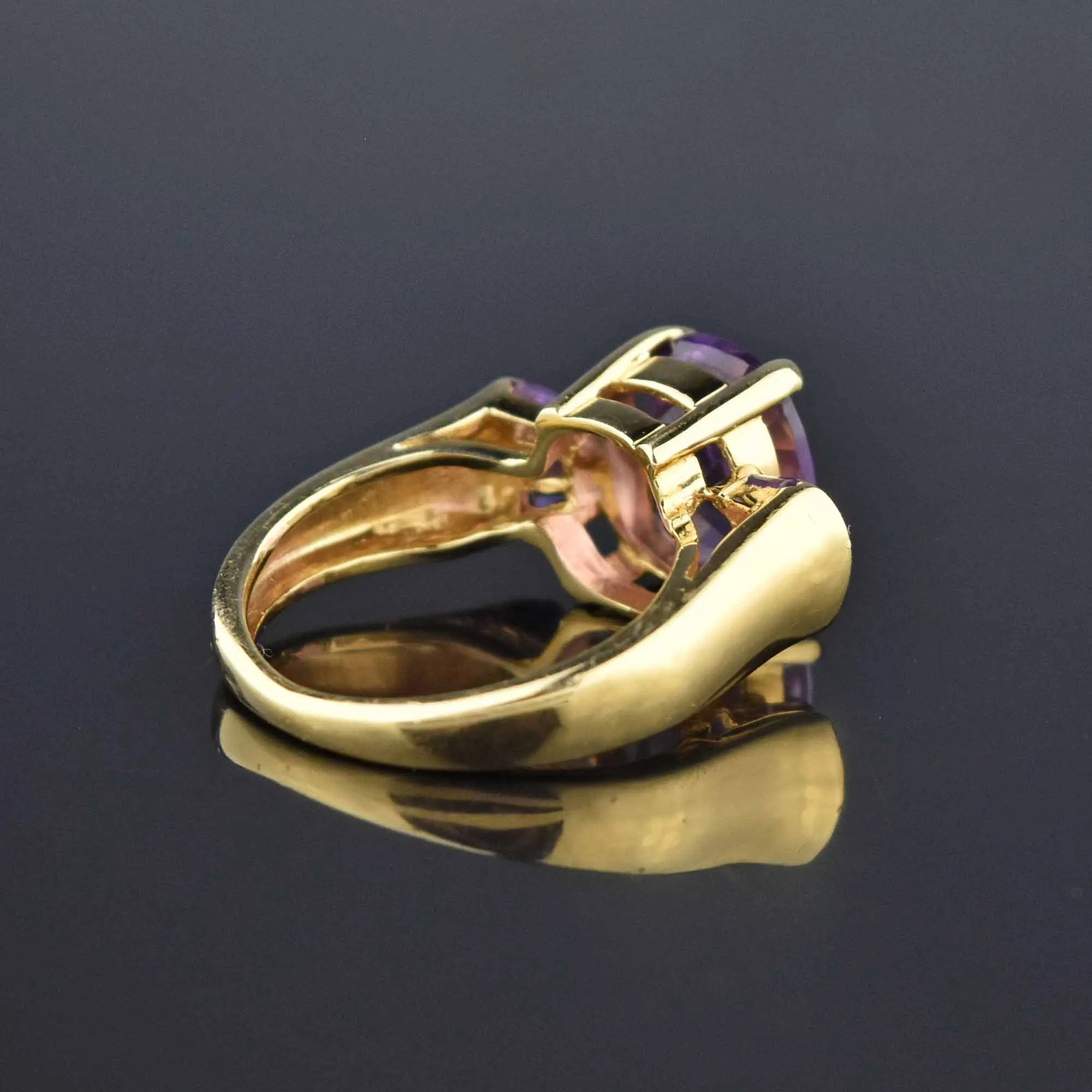 Oval Baguette Natural Amethyst 14K Gold Cocktail Ring