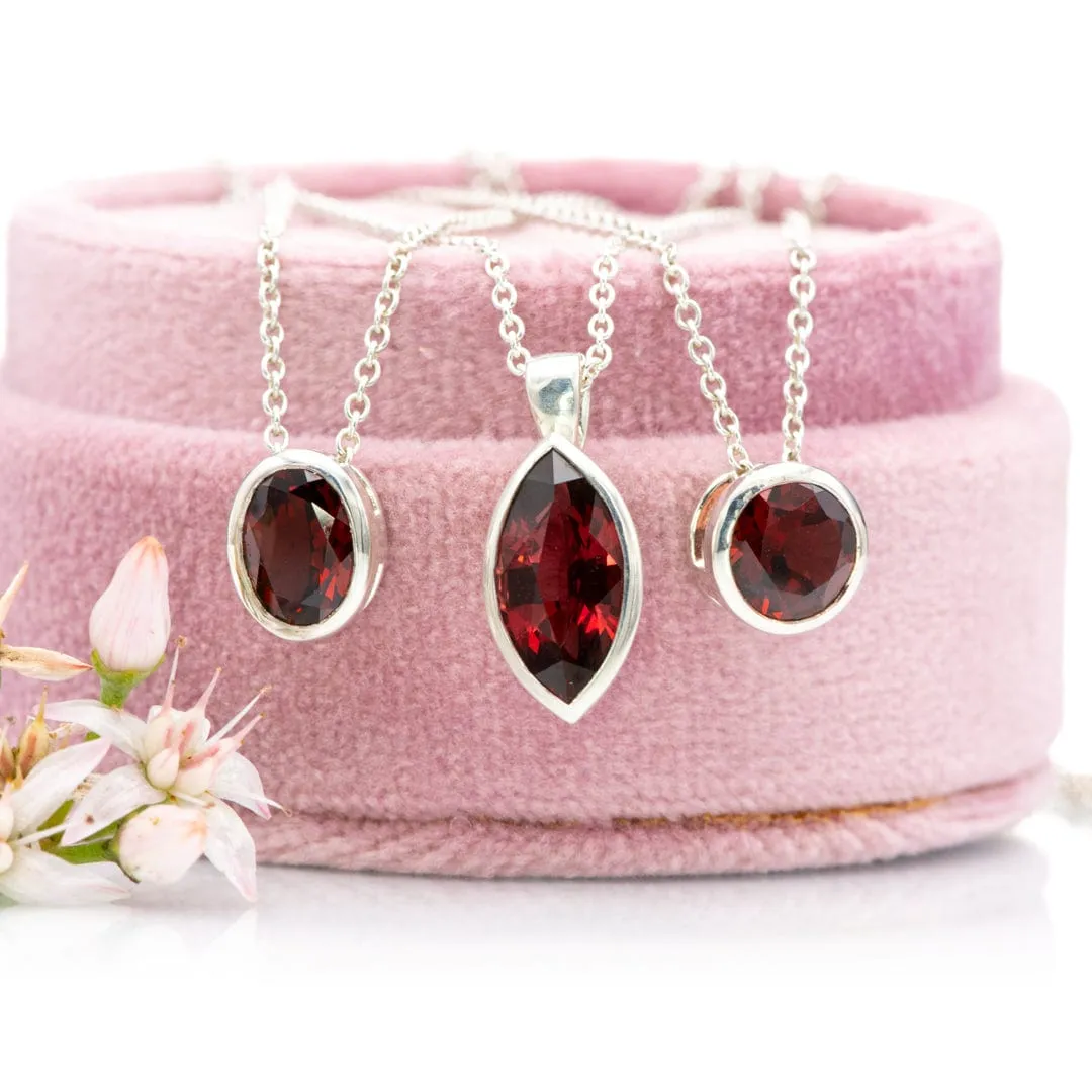 Oval Garnet Sterling Silver Slide Pendant Necklace, Ready to Ship