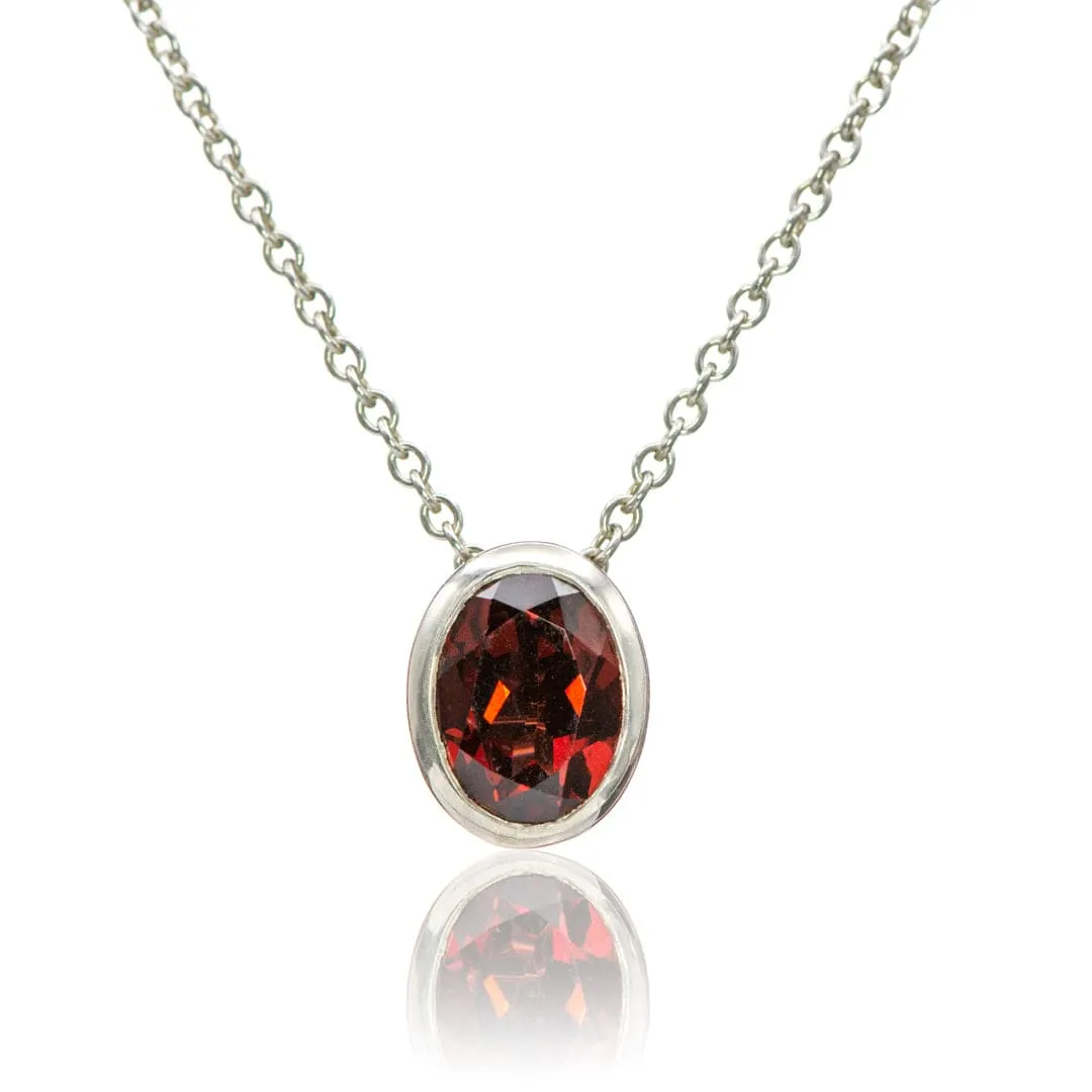 Oval Garnet Sterling Silver Slide Pendant Necklace, Ready to Ship