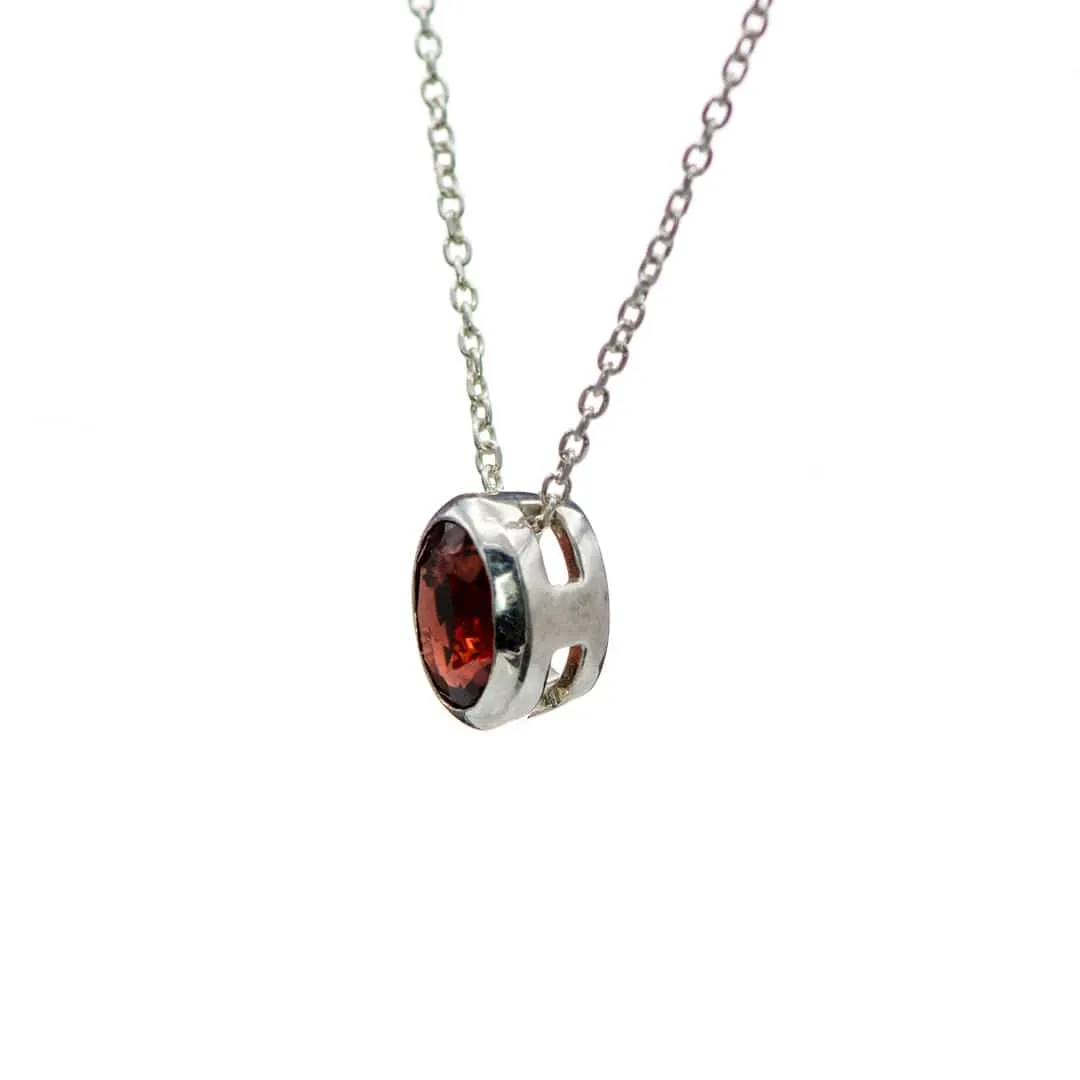 Oval Garnet Sterling Silver Slide Pendant Necklace, Ready to Ship