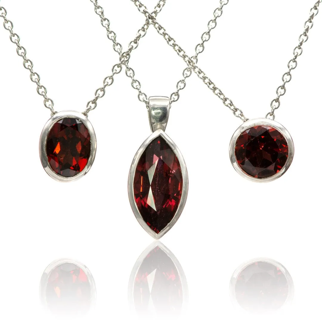 Oval Garnet Sterling Silver Slide Pendant Necklace, Ready to Ship