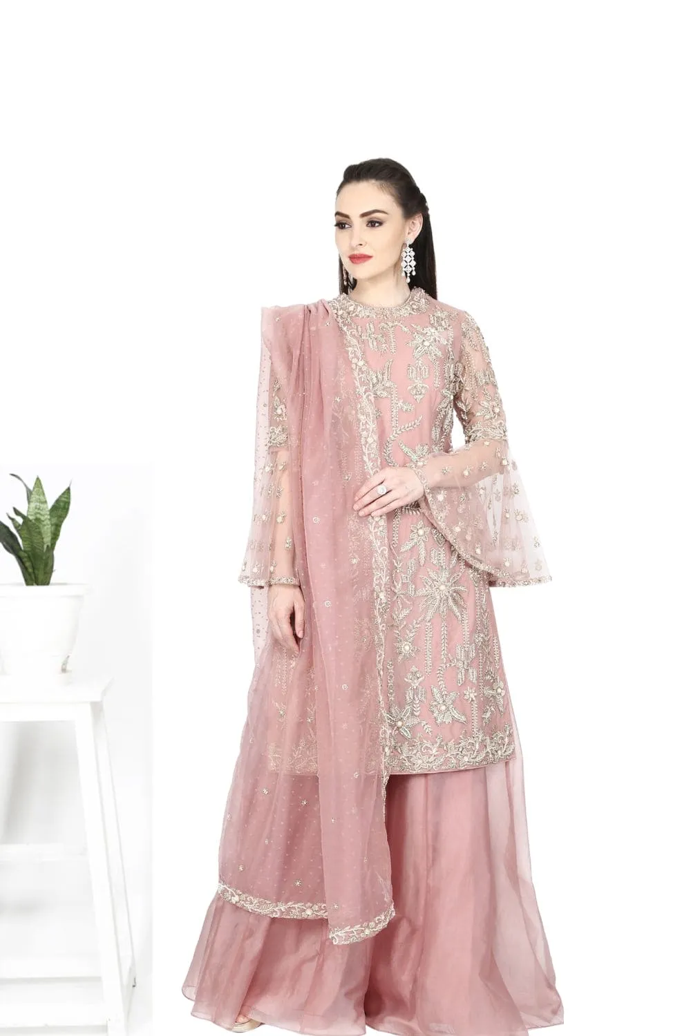 Pale pink sharara set.