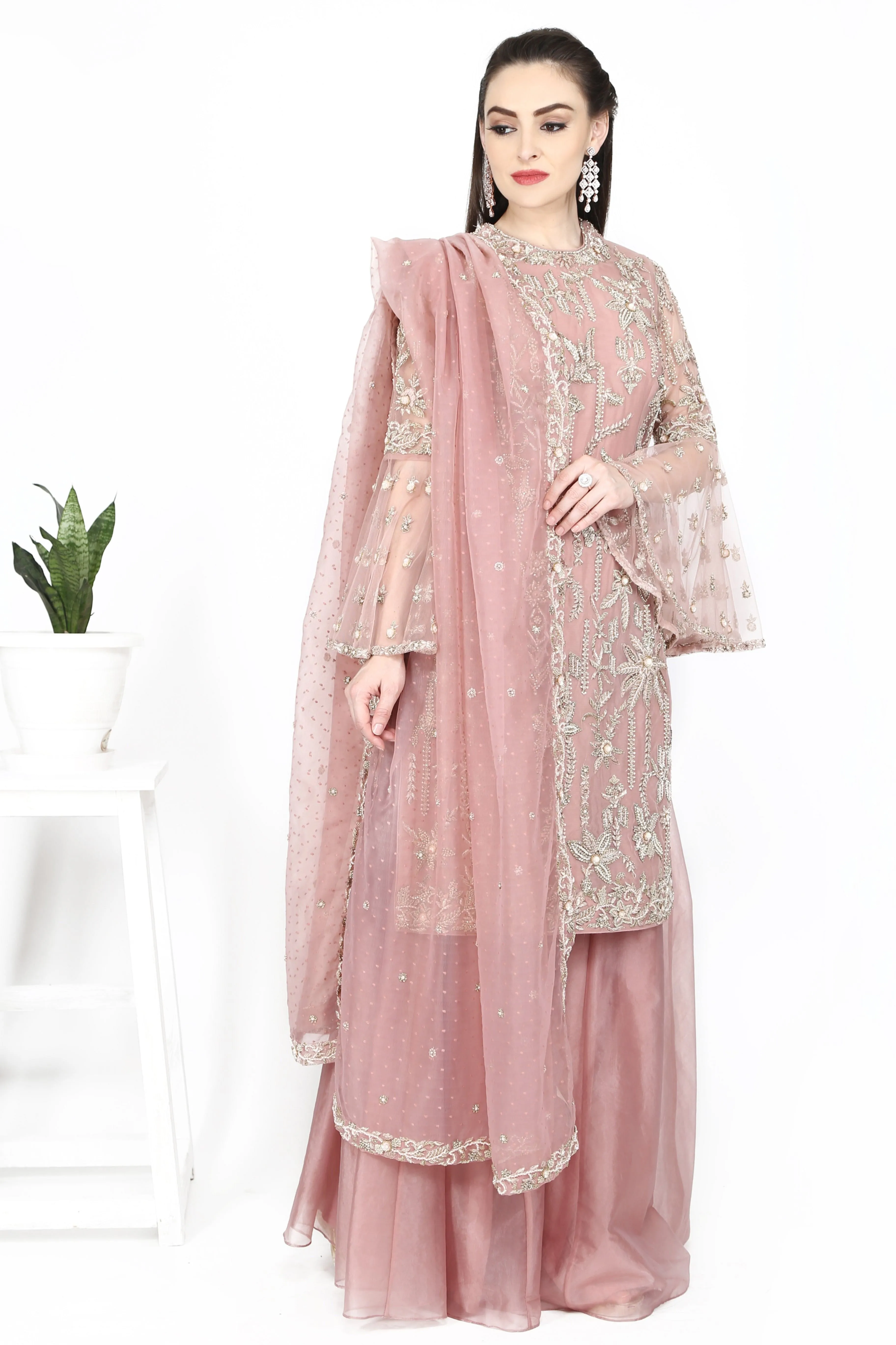 Pale pink sharara set.